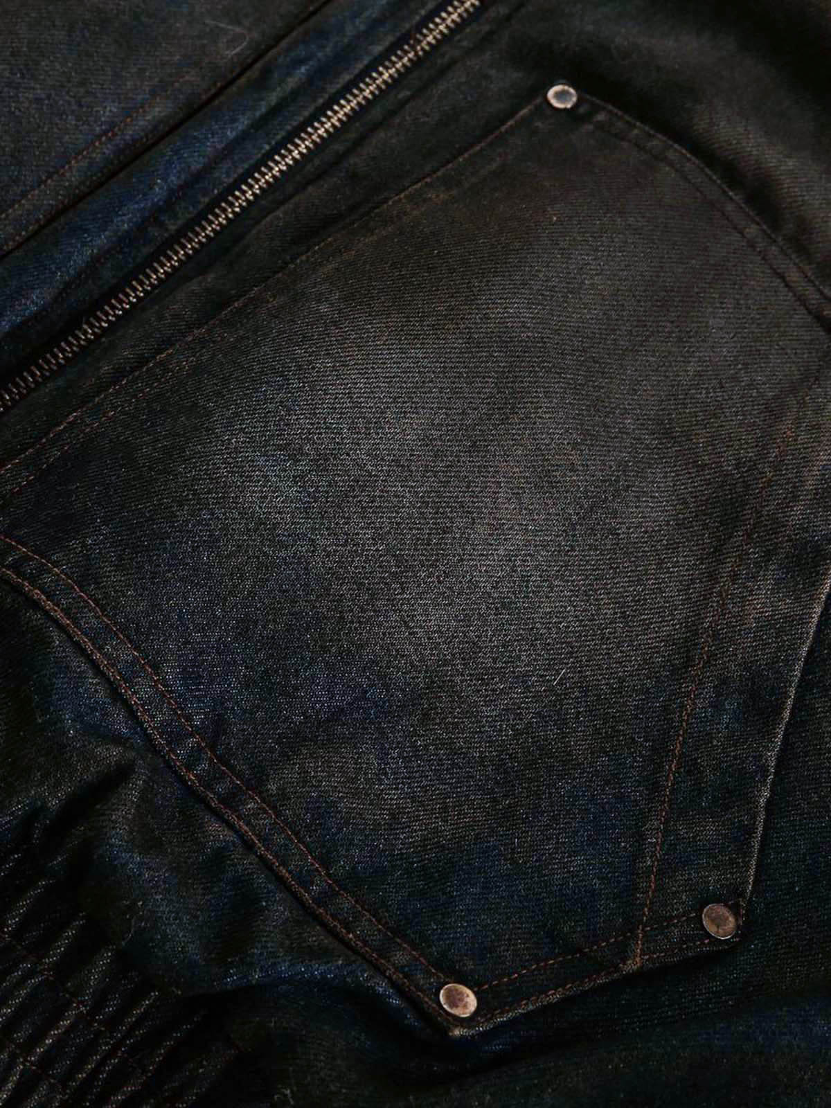 Jaqueta Washed Denim Fur Hooded